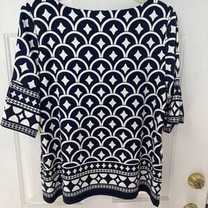 Charter Club Women’s Top Plus XL Boat Neck 3/4 Bell Sleeve Geometric Print